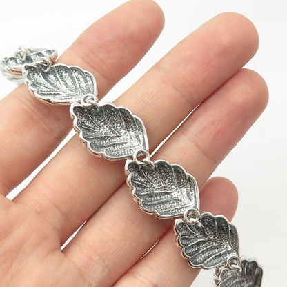 925 Sterling Silver Vintage Leaf Link Bracelet 8.25"