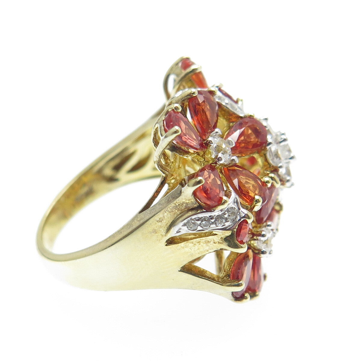 DSMK Sterling Silver Gold Plated Real Fire Sapphire & White Topaz Ring Size 7.25