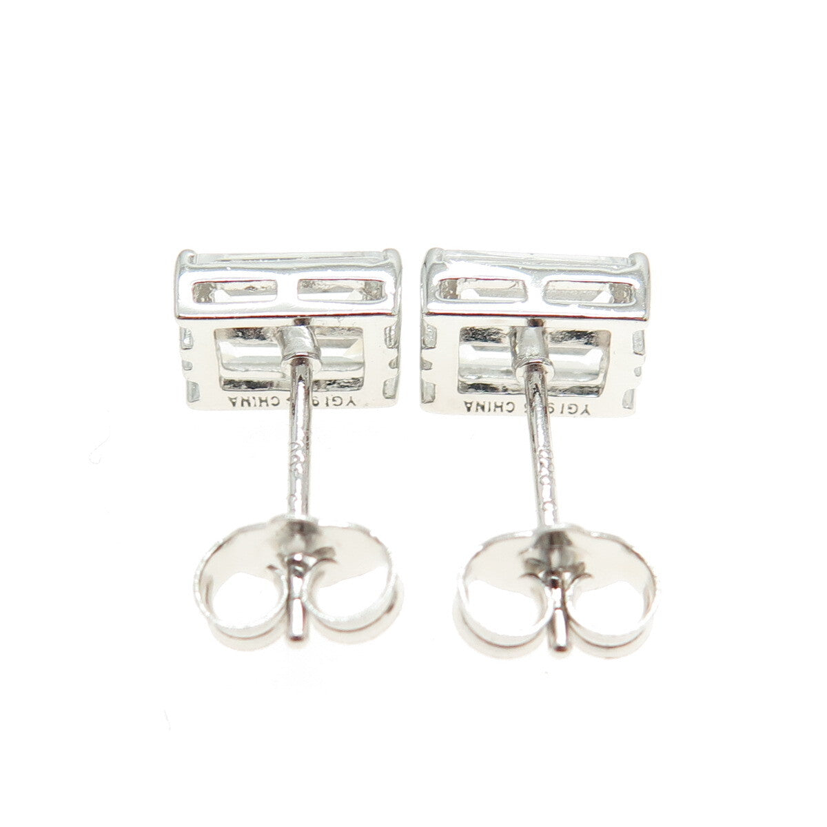 925 Sterling Silver Baguette-Cut C Z Stud Earrings