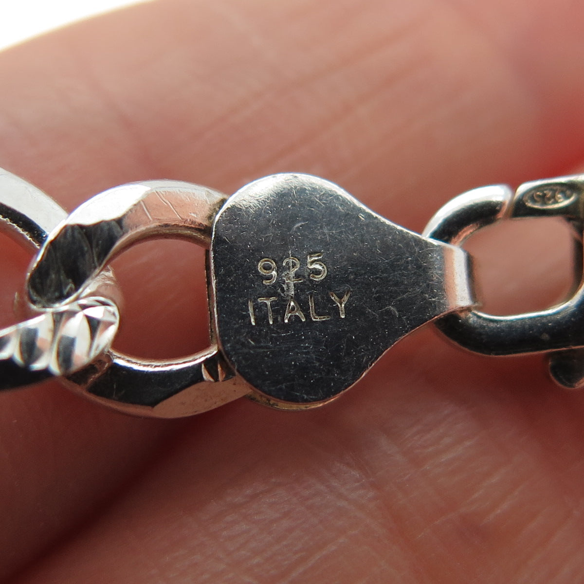 925 Sterling Silver Vintage Italy Diamond-Cut Curb Chain Necklace 24"