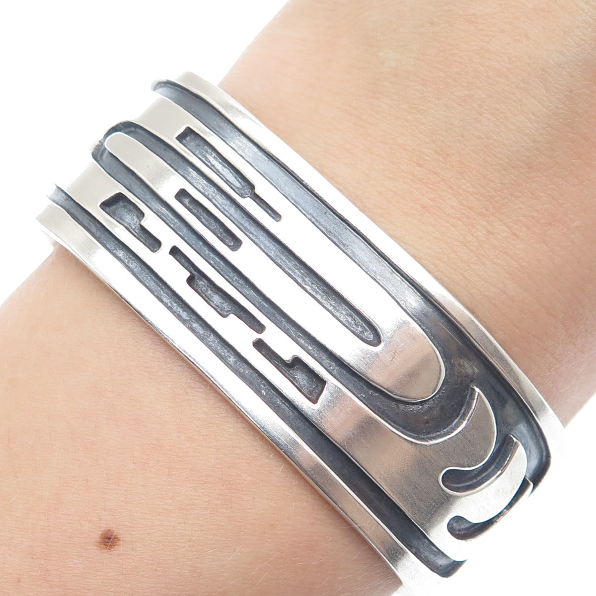 Old Pawn Hopi Sterling Silver Vintage Southwestern Adjustable Cuff Bracelet 6.5"