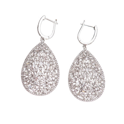 925 Sterling Silver Multi-Cut C Z Cluster Teardrop Dangle Earrings