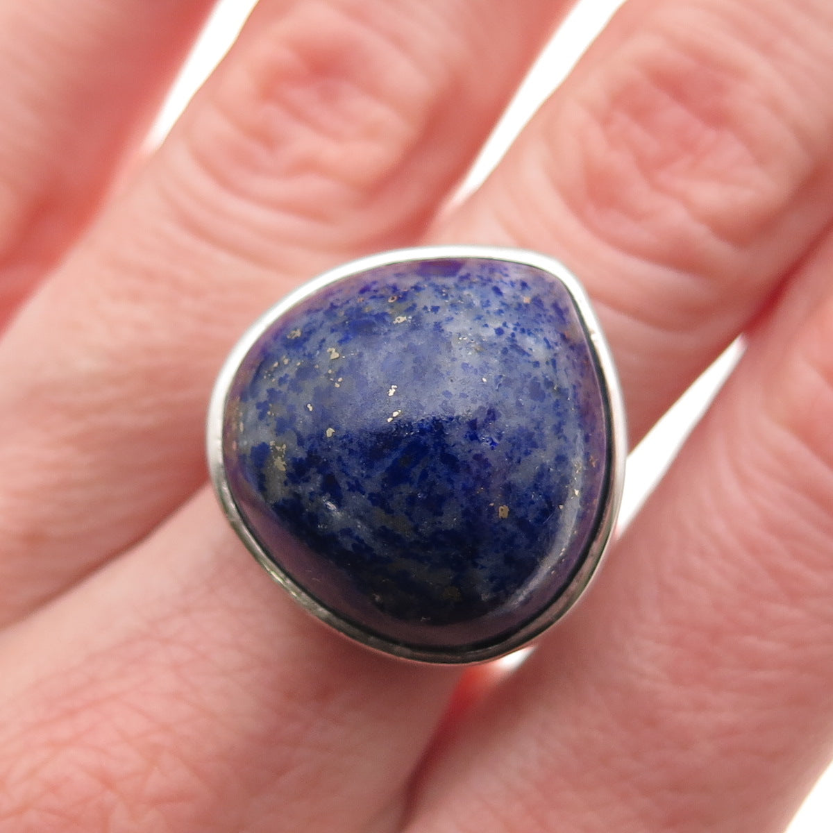 AIL Aluma 925 Sterling Silver Vintage Real Lapis Lazuli Modernist Ring Size 7