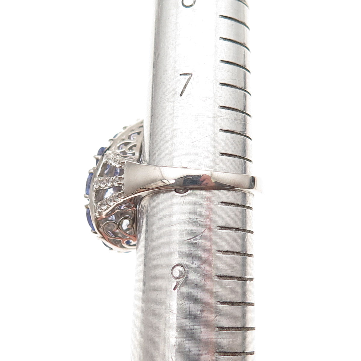 D'Joy 925 Sterling Silver Real Tanzanite & White Topaz Heart Cluster Ring Size 8