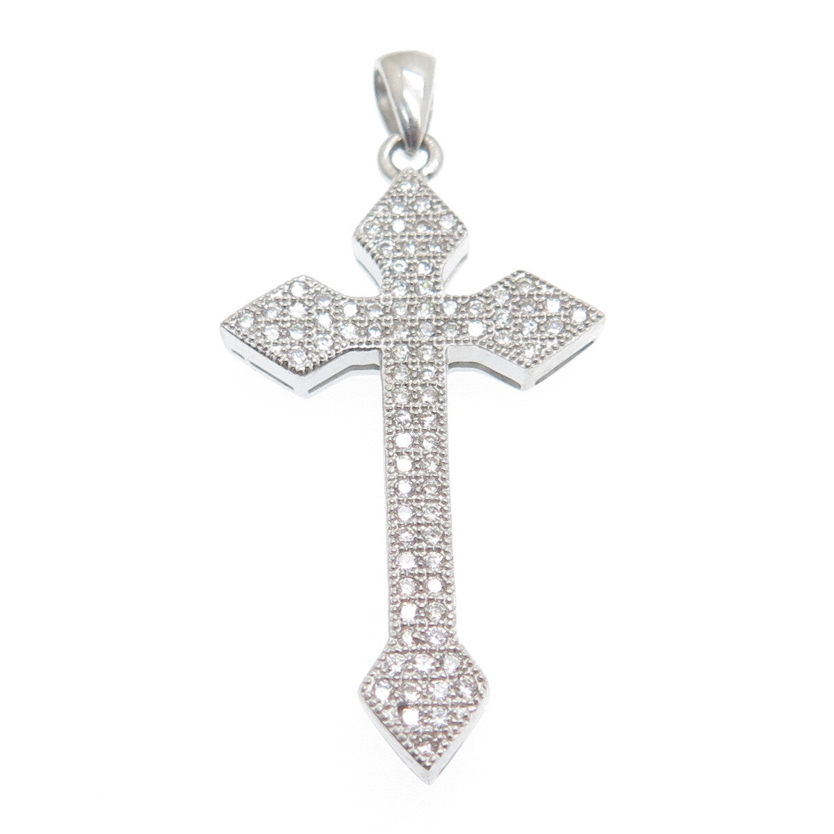 925 Sterling Silver Round-Cut C Z Sparkle Cross Religious Charm Pendant