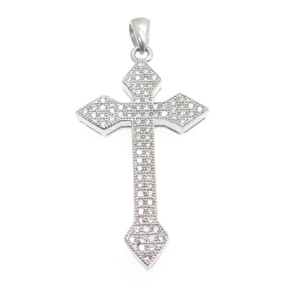 925 Sterling Silver Round-Cut C Z Sparkle Cross Religious Charm Pendant