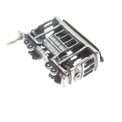 925 Sterling Silver Antique Art Deco City Tram Minimalist 3D Charm Pendant