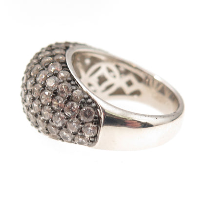 925 Sterling Silver Black Rhodium Real Round-Cut White Topaz Dome Ring Size 6.25