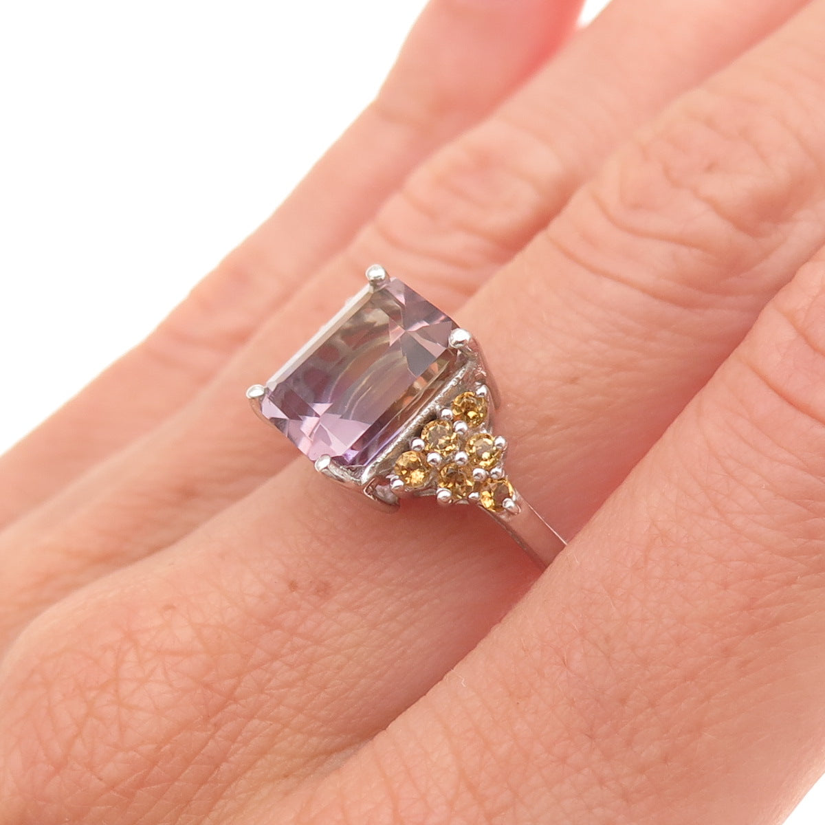 Chuck Clemency 925 Sterling Vintage Real Ametrine Amethyst & Citrine Ring Size 7