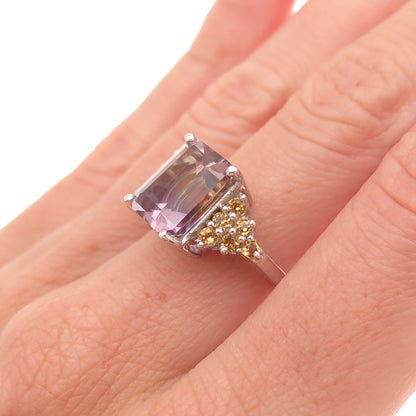 Chuck Clemency 925 Sterling Vintage Real Ametrine Amethyst & Citrine Ring Size 7