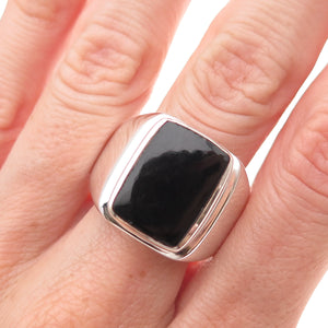 925 Sterling Silver Vintage Real Black Onyx Modernist Ring Size 12.25