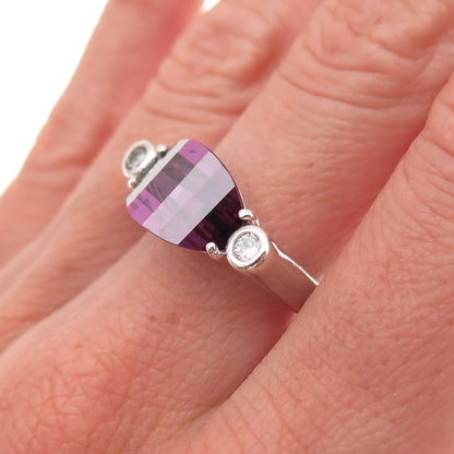 925 Sterling Silver Vintage Purple & White C Z Modernist Ring Size 7.5