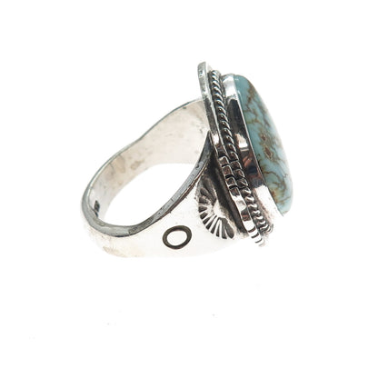Pete Sanchez Isleta Old Pawn Sterling Silver Vintage Turquoise Ring Size 12.25