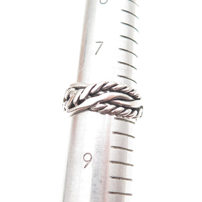 925 Sterling Silver Vintage Woven Oxidized Ring Size 8.25