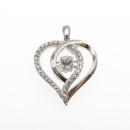 JH YOUNG 925 Sterling Silver Round-Cut C Z Heart Charm Pendant