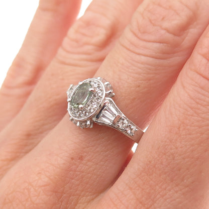Chuck Clemency Sterling Silver Real Green Amethyst & White Topaz Ring Size 8.25