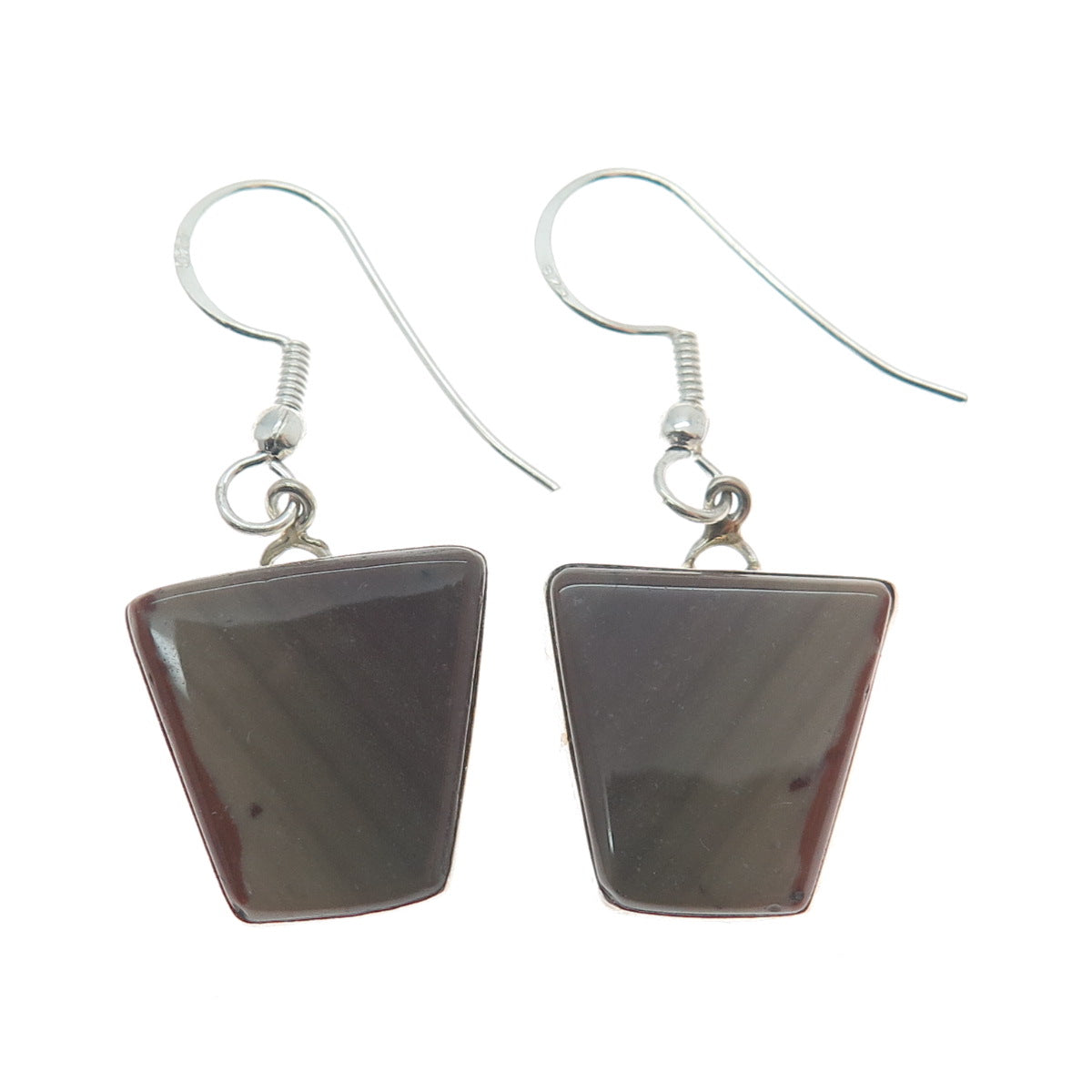 925 Sterling Silver Vintage Real Jasper Modernist Dangle Earrings