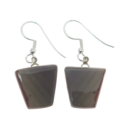 925 Sterling Silver Vintage Real Jasper Modernist Dangle Earrings