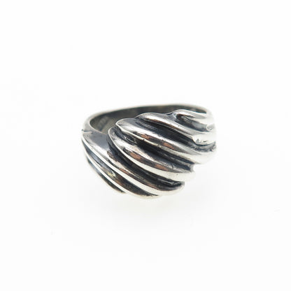 925 Sterling Silver Vintage Modernist Ribbed Oxidized Ring Size 6.75