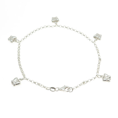 925 Sterling Silver Italy Butterfly Charm Rolo Link Anklet Bracelet 10"