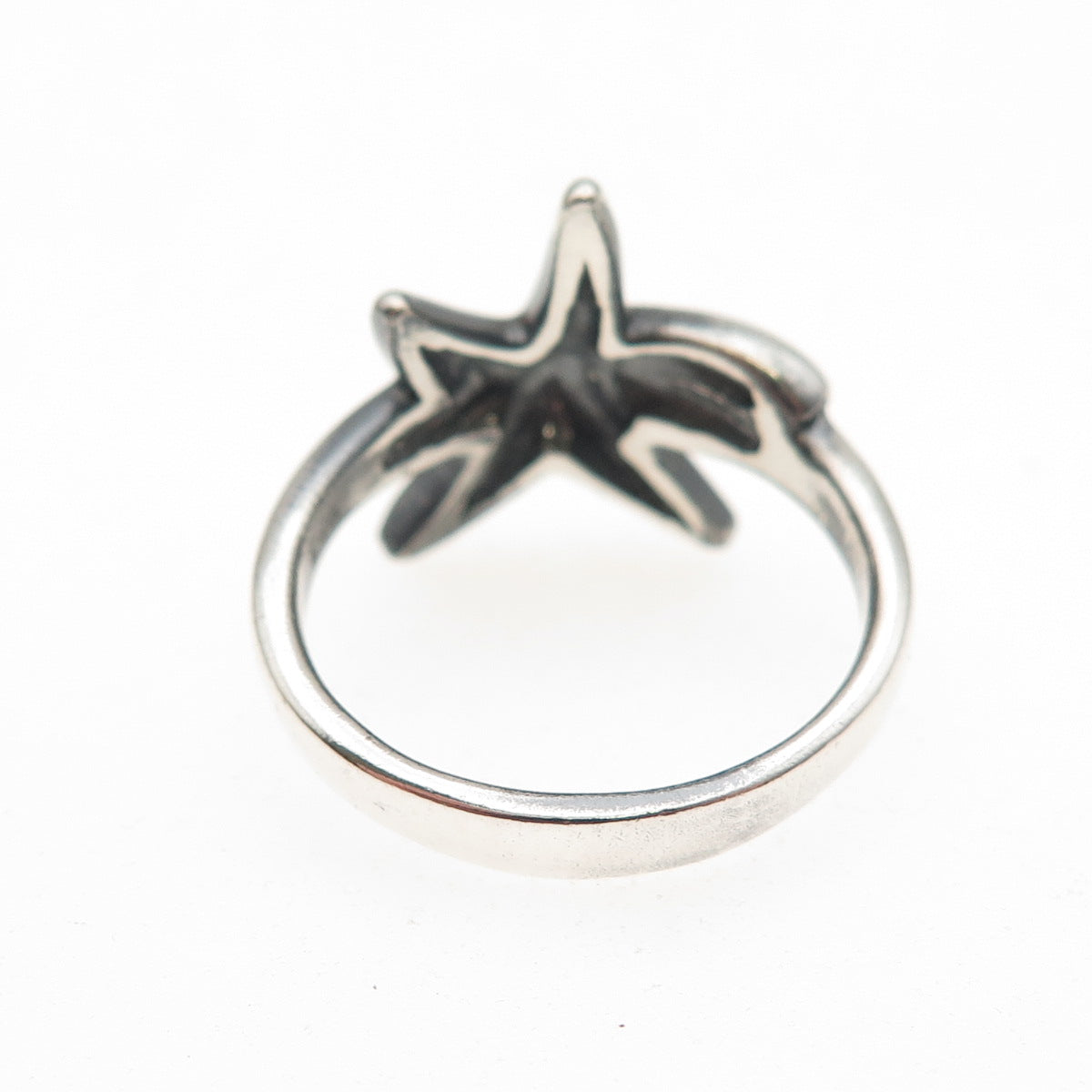 925 Sterling Silver Vintage Modernist Starfish Oxidized Ring Size 7