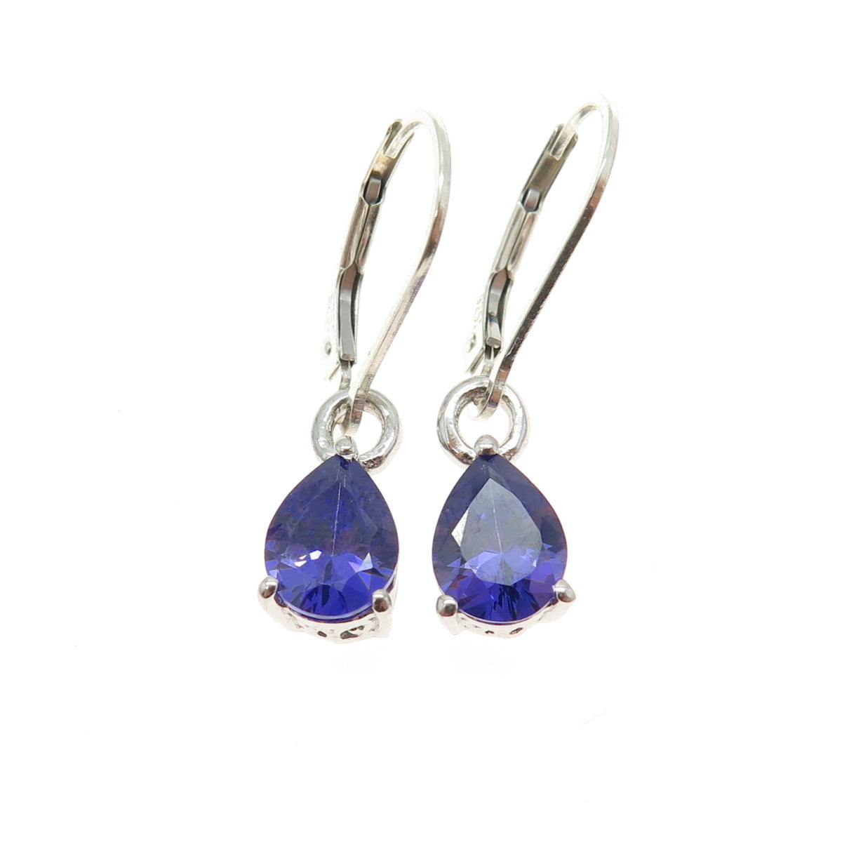 CHUCK CLEMENCY & KARIS 925 Sterling Blue Pear-Cut Shaped C Z Dangle Earrings