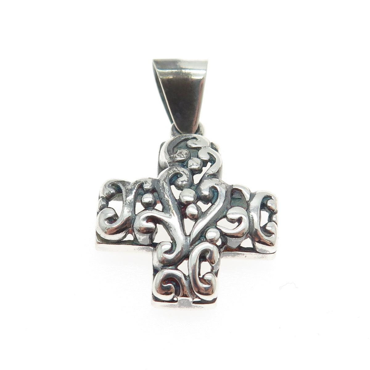 925 Sterling Silver Vintage Ornate Swirl Cross Pendant