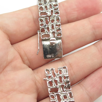 925 Sterling Silver Vintage Open Nugget Panel Link Bracelet 7"