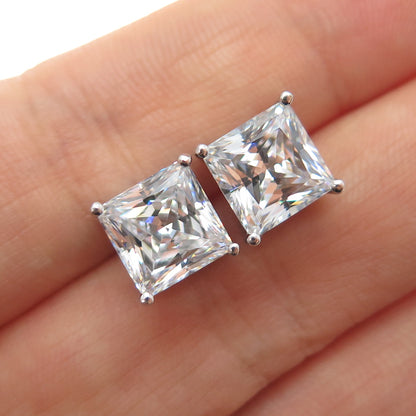 925 Sterling Silver Princess-Cut C Z Stud Earrings