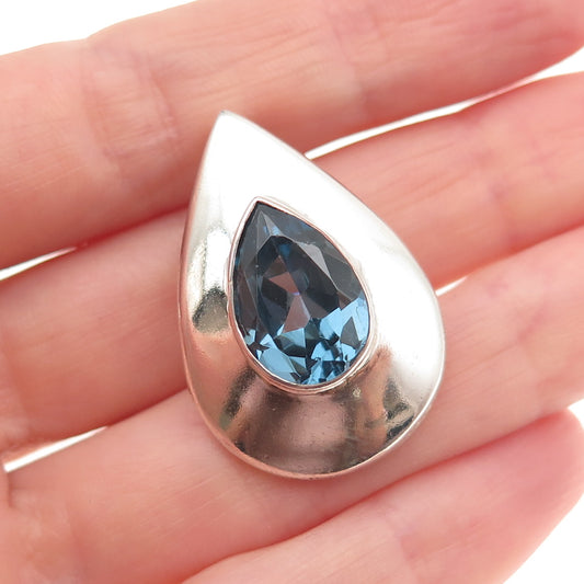 Jaf Elias Sterling Silver Vintage Real Blue Topaz Teardrop Slide Charm Pendant