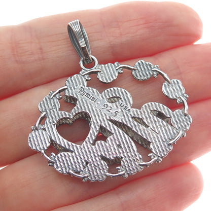 REMINI 925 Sterling Silver Vintage I Love Mom Rose Flower Oxidized Pendant