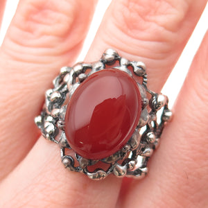 Yigal Avinoam Sterling Vintage Israel Real Carnelian Modernist Ring Size 9.75
