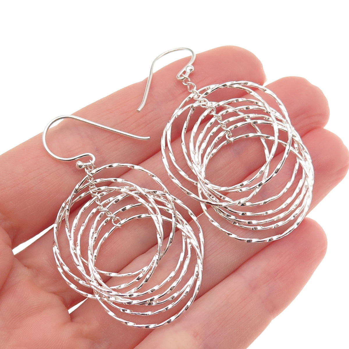925 Sterling Silver Interlocked Circle Dangle Earrings