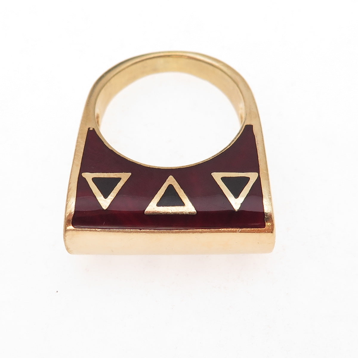 Flli Menegatti 925 Sterling Silver Gold Plated Vintage Italy Enamel Ring Size 8