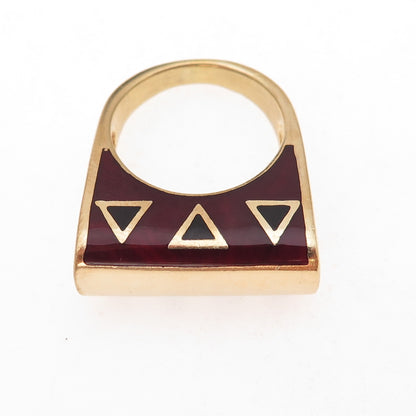 Flli Menegatti 925 Sterling Silver Gold Plated Vintage Italy Enamel Ring Size 8