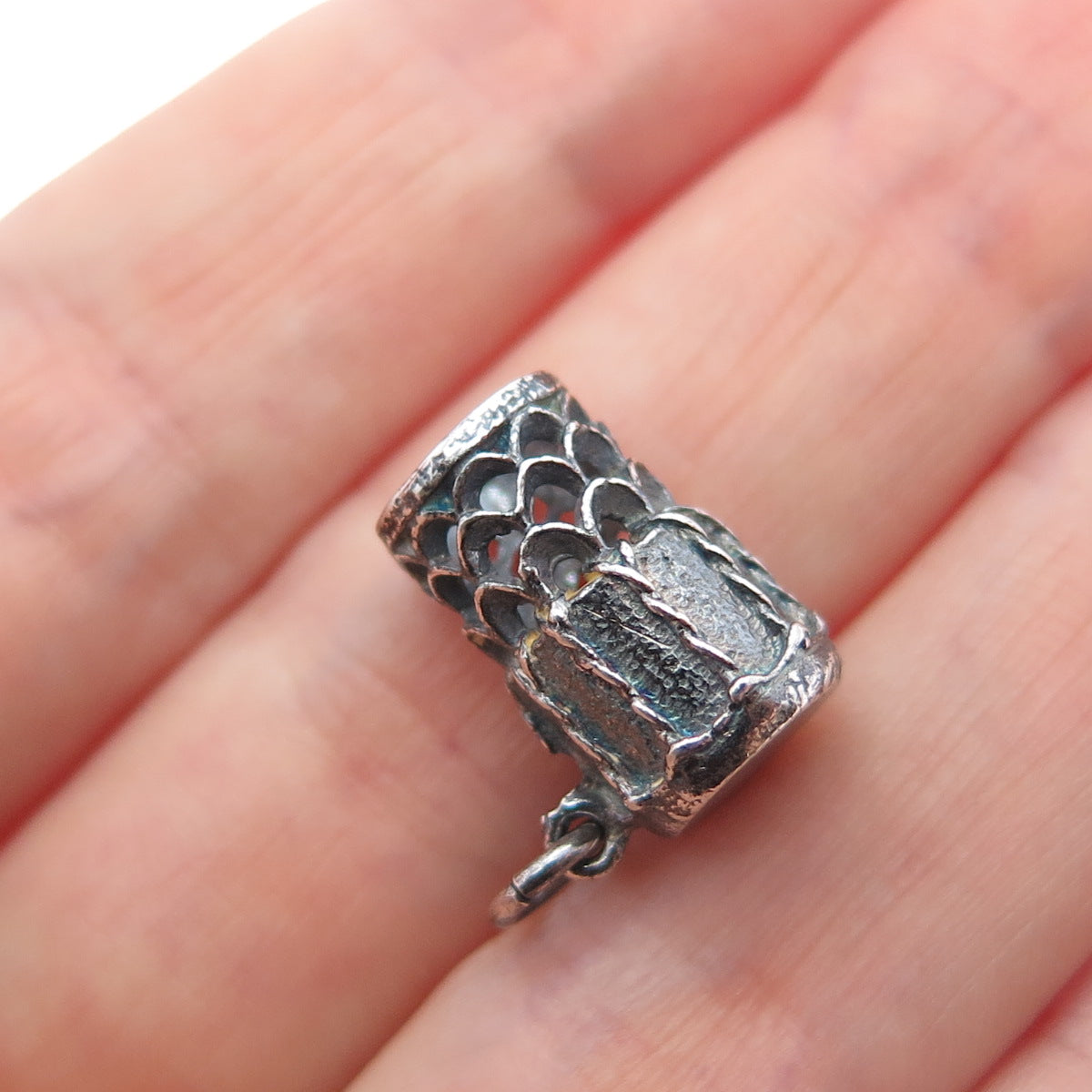 925 Sterling Silver Vintage Ethnic Drum Oxidized Minimalist 3D Charm Pendant