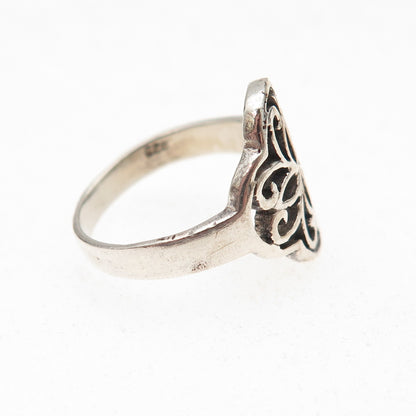 925 Sterling Silver Vintage Heart Cross Oxidized Ring Size 3.75
