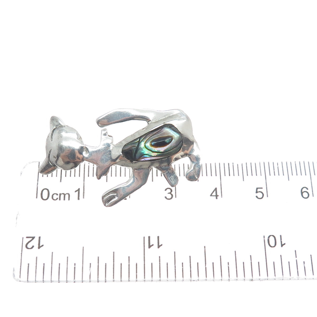925 Sterling Silver Vintage Mexico Taxco Real Abalone Shell Cat Modernist Brooch