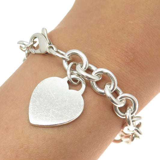 TIFFANY & CO. 925 Sterling Silver Vintage Heart Tag Rolo Link Bracelet 7"