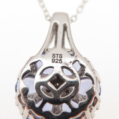 Chuck Clemency 925 Sterling Silver Real Tanzanite White Topaz Chain Necklace 20"