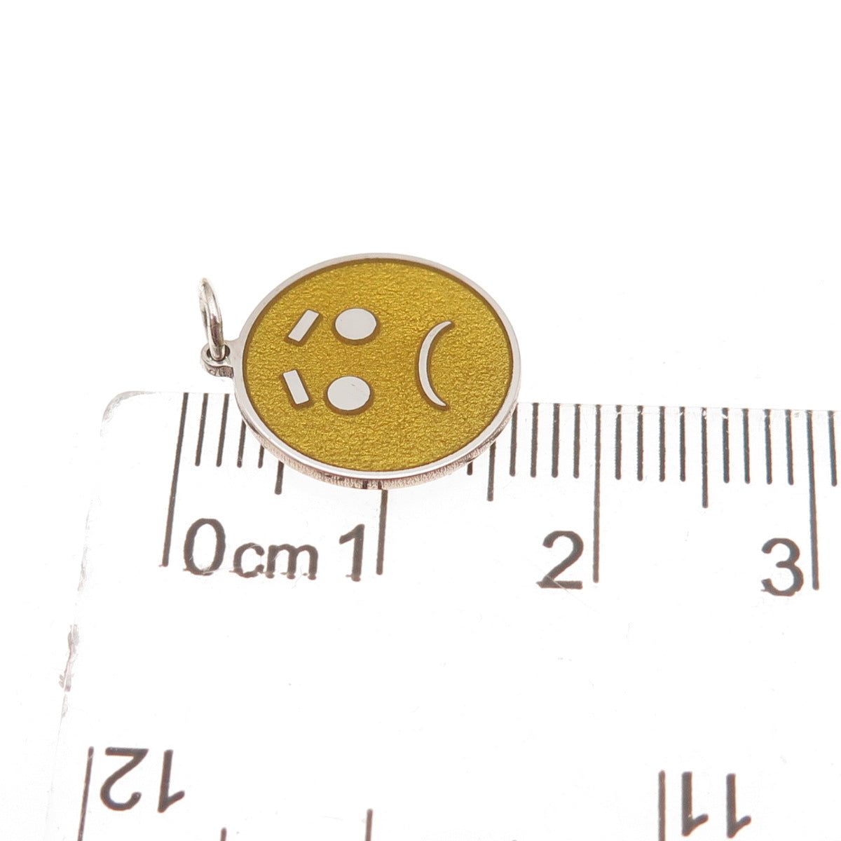925 Sterling Silver Yellow Enamel Sad Face Emoji Charm Pendant