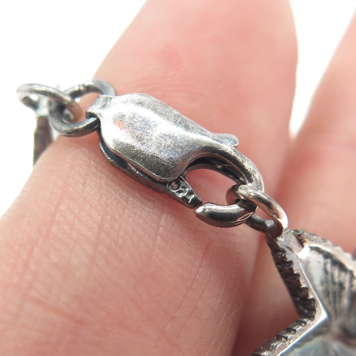 925 Sterling Silver Vintage Fish & Starfish Link Bracelet 7.75"