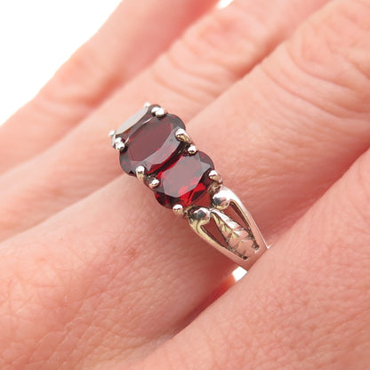 925 Sterling Silver Vintage Real Oval-Cut Red Garnet Ring Size 8.25