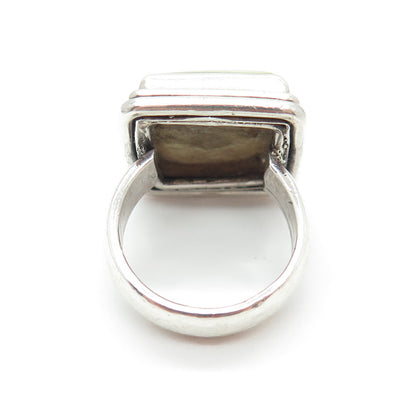 925 Sterling Silver Vintage Real Mother-of-Pearl Modernist Ring Size 6