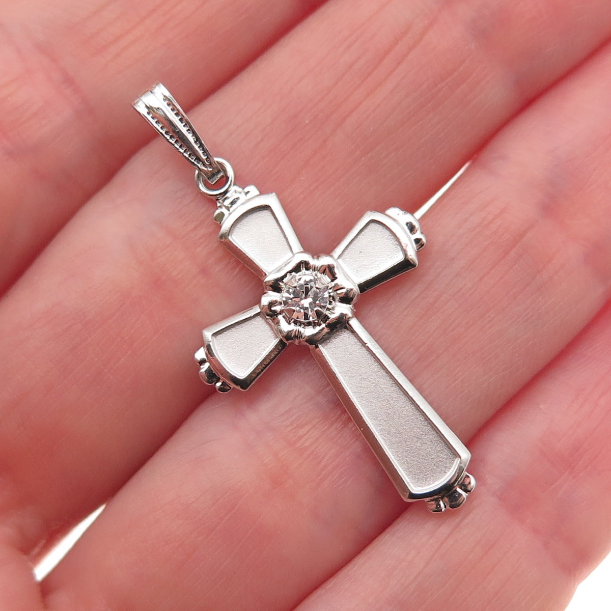 Theda 925 Sterling Silver Vintage Real White Topaz Cross Charm Pendant