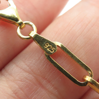 925 Sterling Silver Gold Plated C Z Good Luck Paperclip Chain Necklace 16"