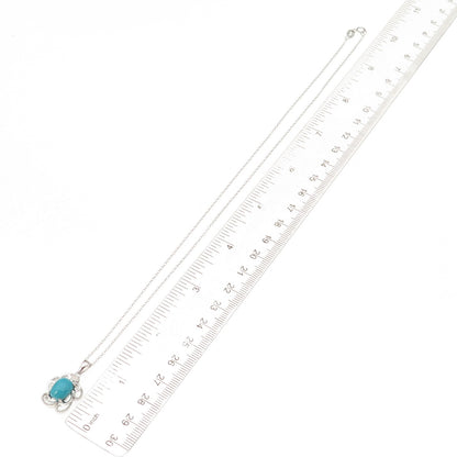 925 Sterling Silver Real Sleeping Beauty Turquoise Floral Chain Necklace 18"