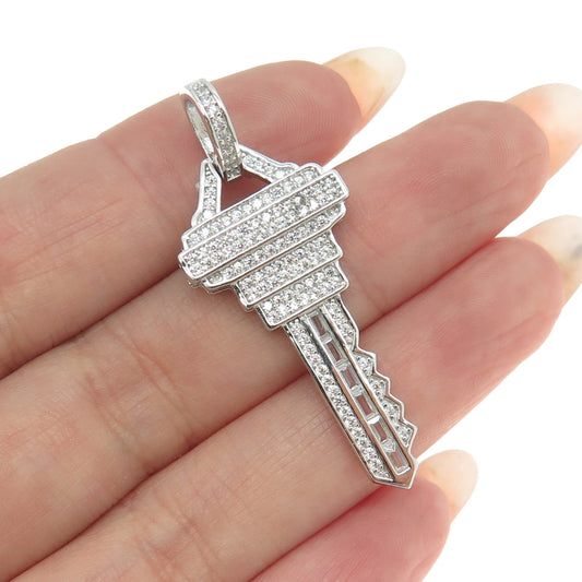 925 Sterling Silver Round & Baguette-Cut C Z Key Pendant