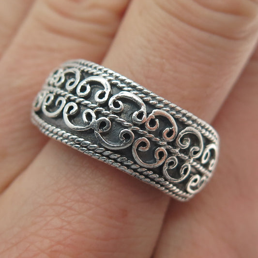 925 Sterling Silver Vintage Ornate Oxidized Ring Size 8.25