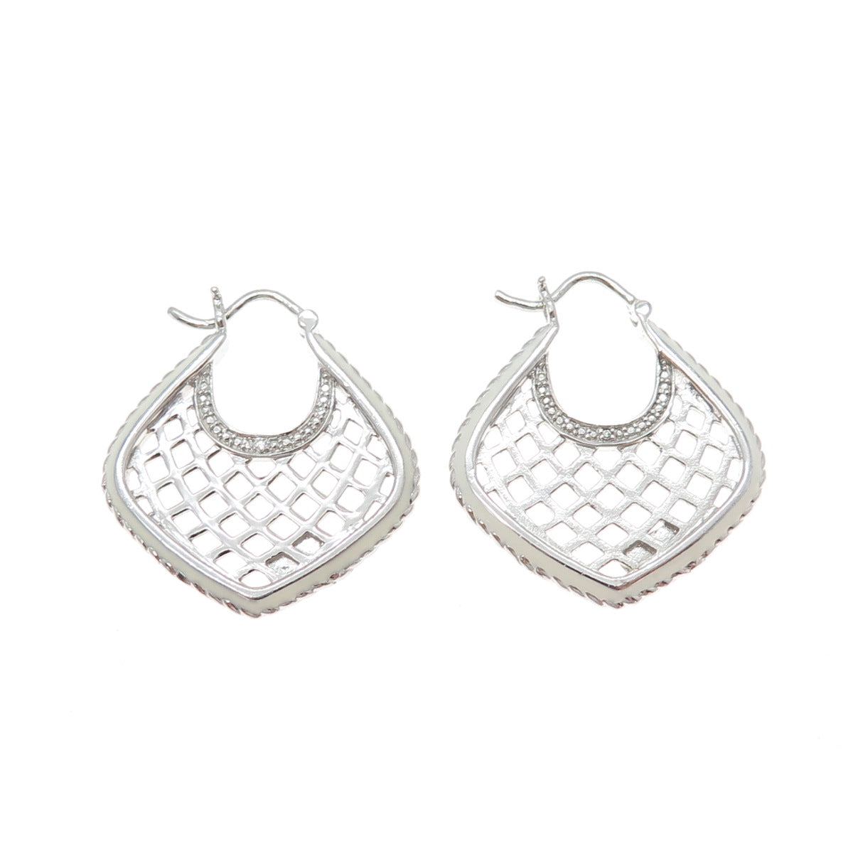 SAI 925 Sterling Silver Enamel Round-Cut C Z Cage Heart Earrings